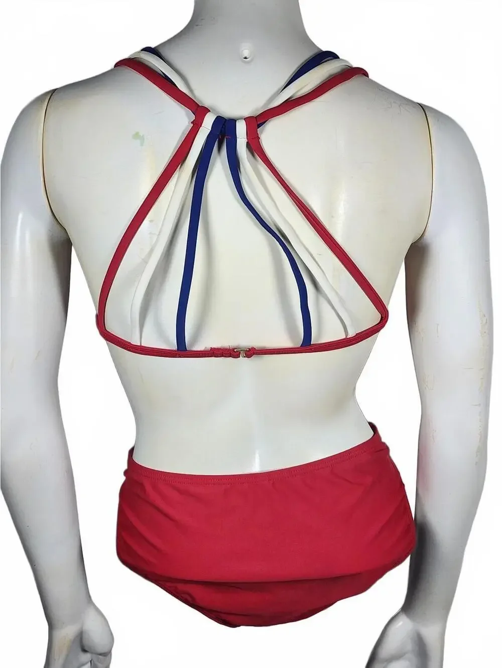 Adore Me Red Bikini Two-Piece Swimsuit with Patriotic Multicolor Straps, Size M